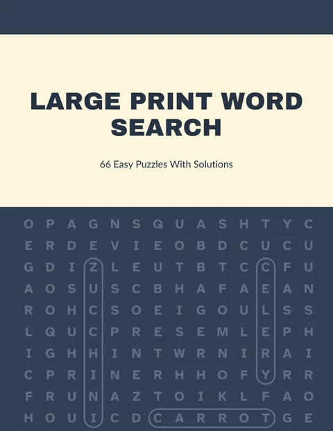 Front cover of the sample word search book in slate, the title above the puzzle
