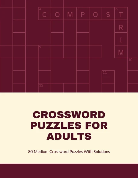 Front cover of the sample crossword book, a grid part way filled in above the title