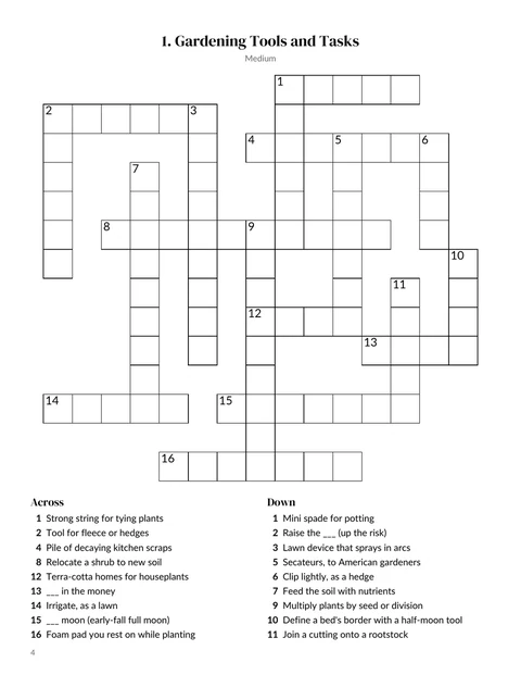 A crossword page from the sample book: the numbered grid above its clues across and down