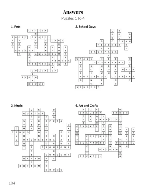A solutions page from the sample fill in book