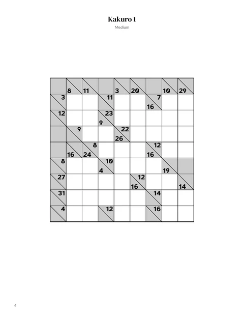 A kakuro puzzle page from the sample book