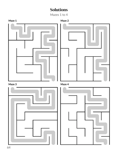 A solutions page from the sample mazes for kids book