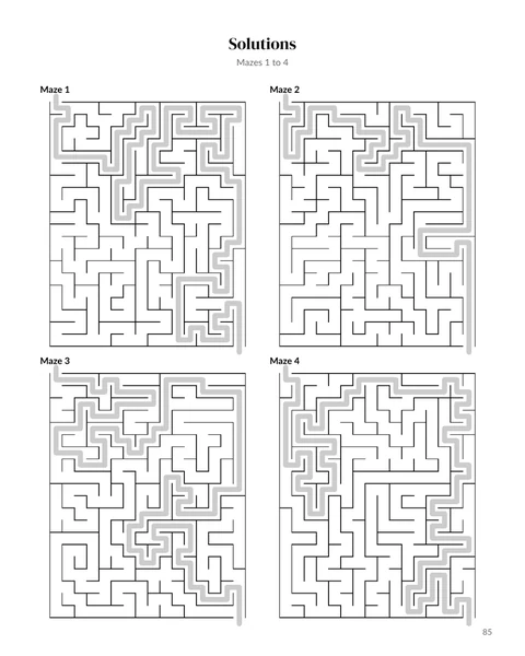 A solutions page from the sample maze book