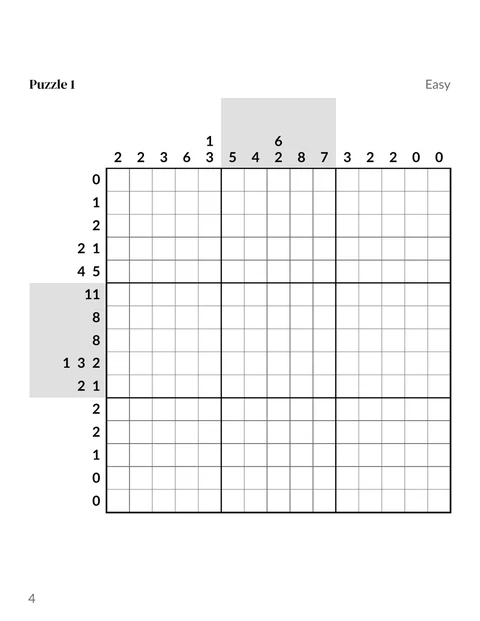 A nonogram puzzle page from the sample book, the numbers beside each row and above each column