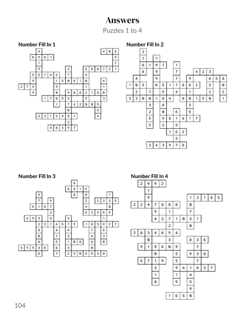 A solutions page from the sample number fill in book