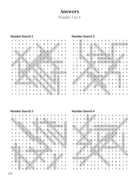 A solutions page from the sample number search book