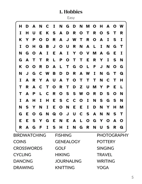 A word search page from the sample variety book