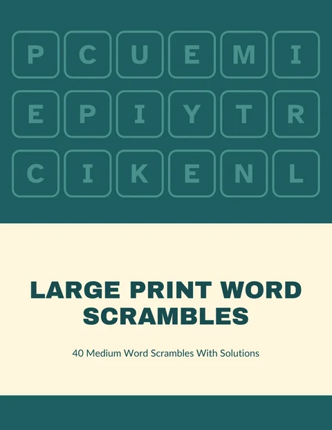 Front cover of the large print sample word scramble book