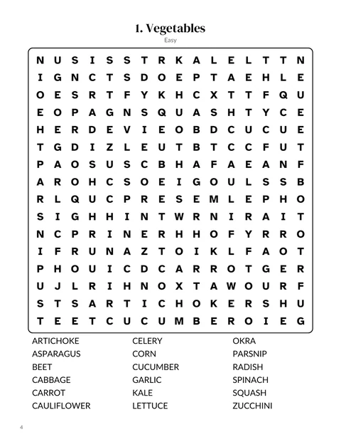 A puzzle page from the sample word search book